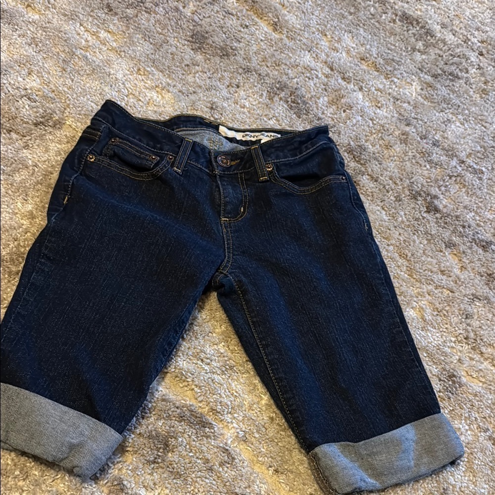 🍍 DKNY Jeans Ladies' Bermuda Roll Up Shorts Blue Denim Sizes 4P DDN/Dark wash🍍